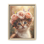 Custom Botanical Floral Crown Cat Portrait – Personalised Pet Canvas Art