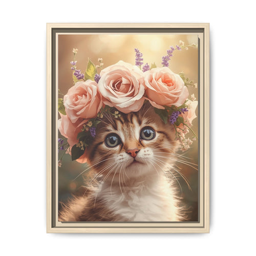 Custom Botanical Floral Crown Cat Portrait – Personalised Pet Canvas Art