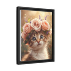 Custom Botanical Floral Crown Cat Portrait – Personalised Pet Canvas Art