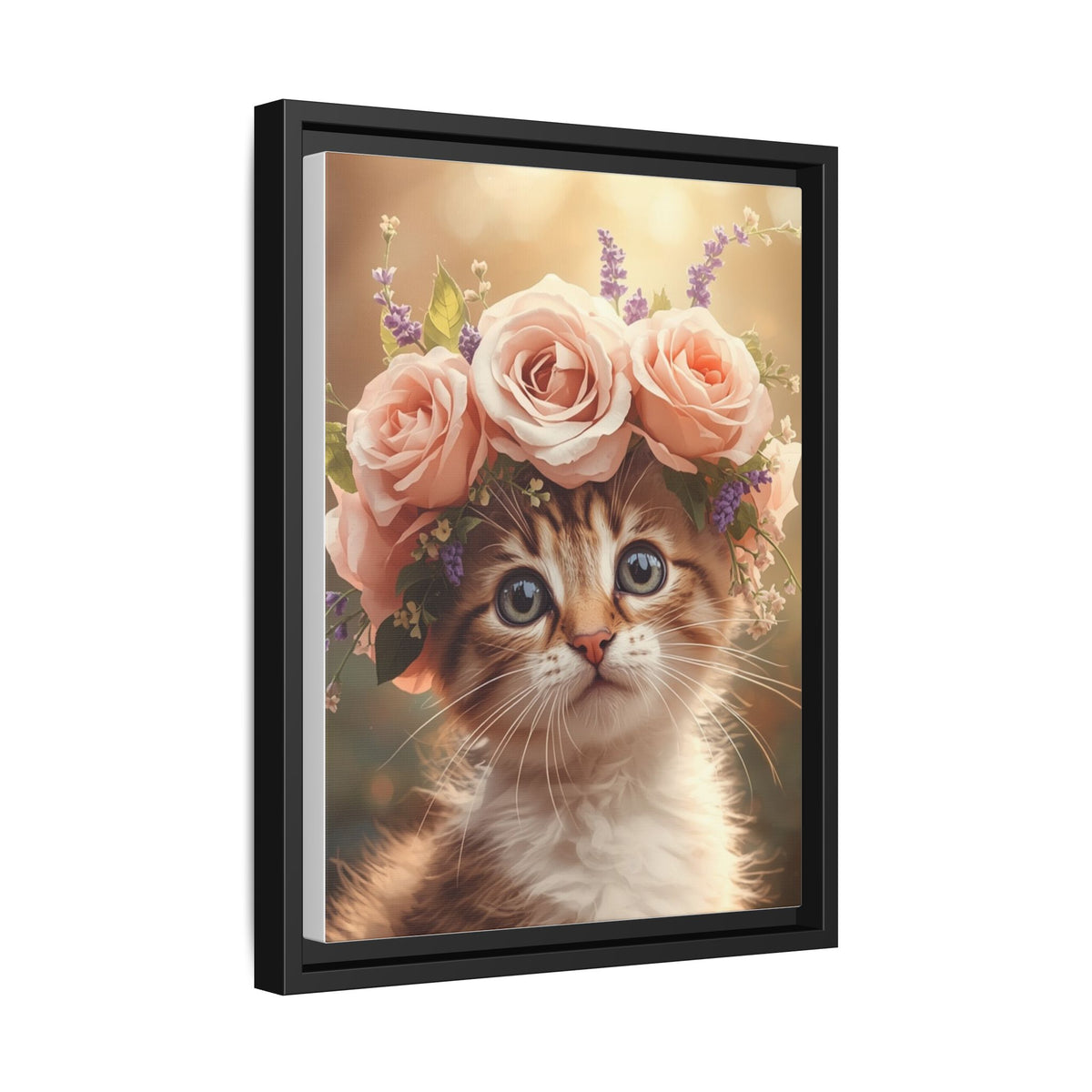 Custom Botanical Floral Crown Cat Portrait – Personalised Pet Canvas Art