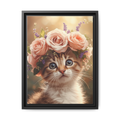 Custom Botanical Floral Crown Cat Portrait – Personalised Pet Canvas Art